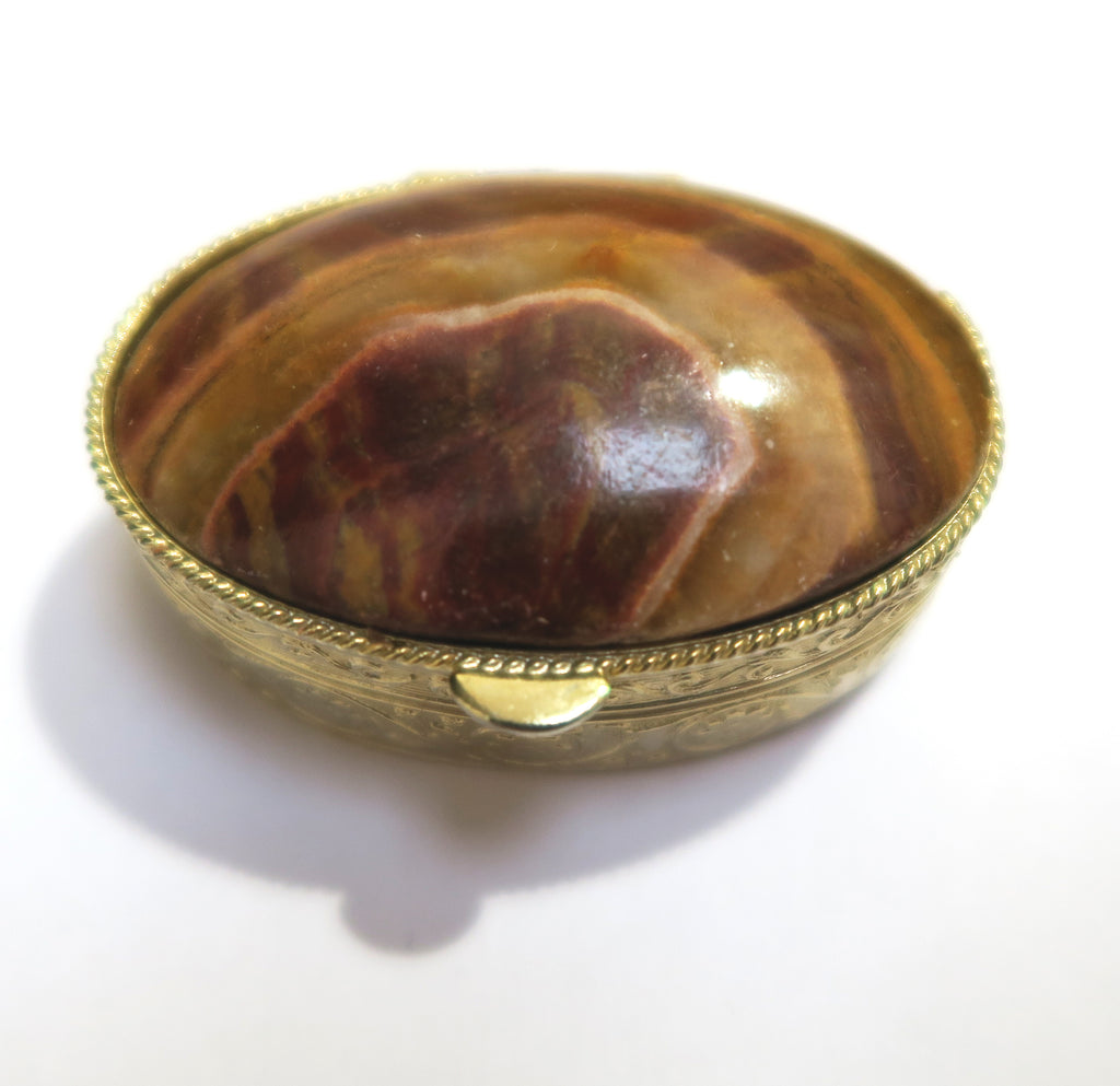 Vintage Pill Box with Lip Balm -  Two tone Chestnut Onyx - Andrea Garland