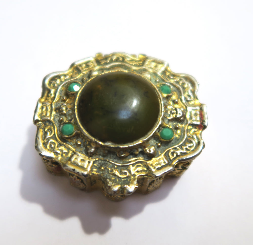 Vintage Perfume Pot with Lip Balm - Green stone - Andrea Garland