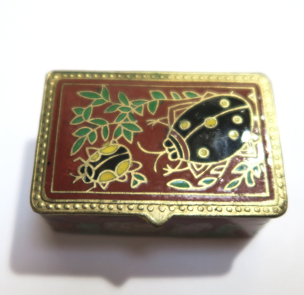 Vintage Pill Box with Lip Balm - Cloisonné Ladybirds - Andrea Garland