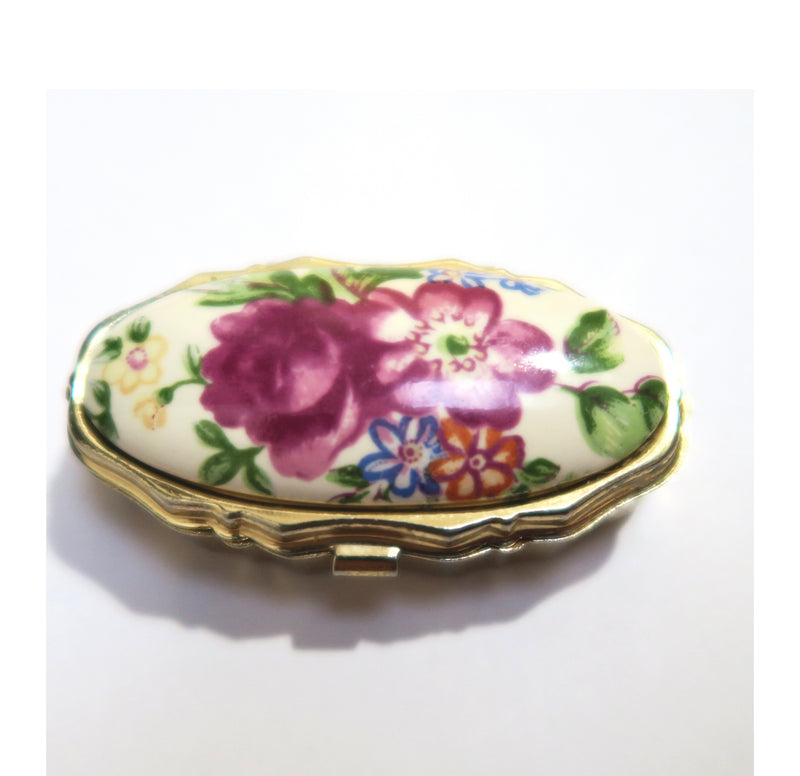 Vintage Pill Box with Lip Balm - Pink Bouquet - Andrea Garland