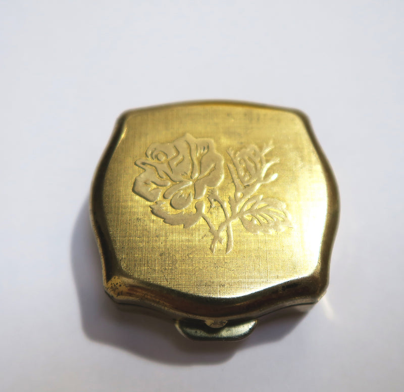 Vintage Stratton Pill Box with Lip Balm -  Rose engraved - Andrea Garland