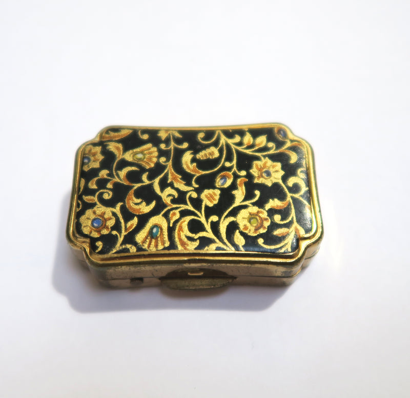 Vintage Stratton Pill Box with Lip Balm - Gold Brocade - Andrea Garland