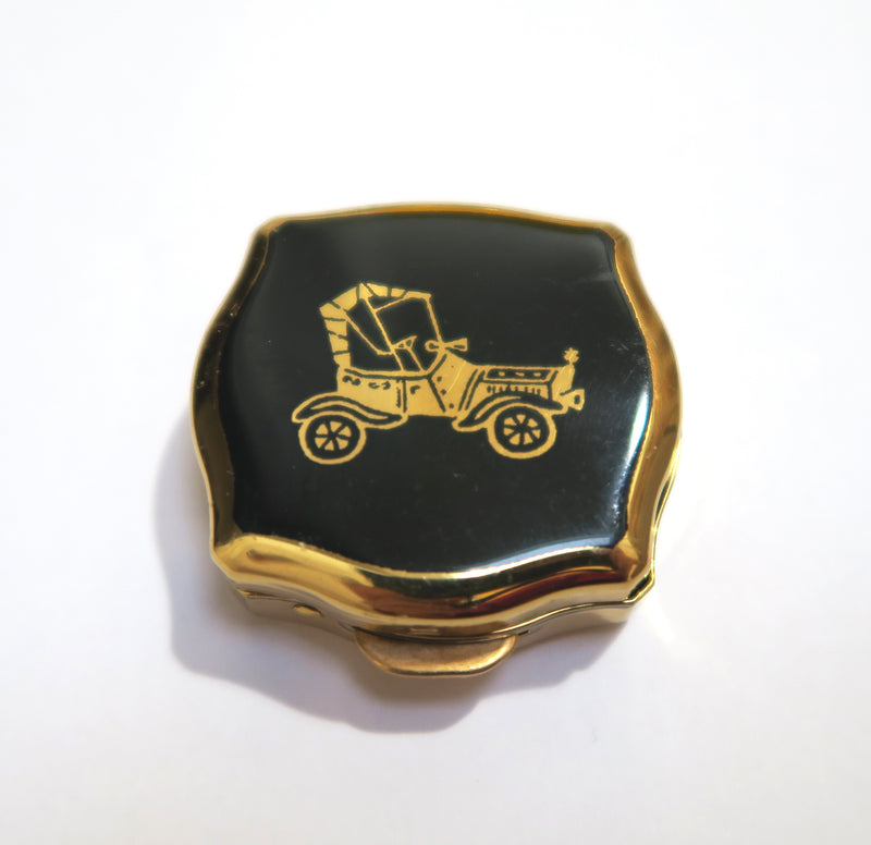 Vintage Stratton Pill Box with Lip Balm - Gold 20's Car - Andrea Garland