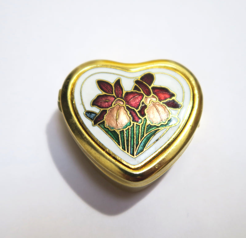 Vintage Pill Box with Lip Balm - Cloisonné Flowers - Andrea Garland