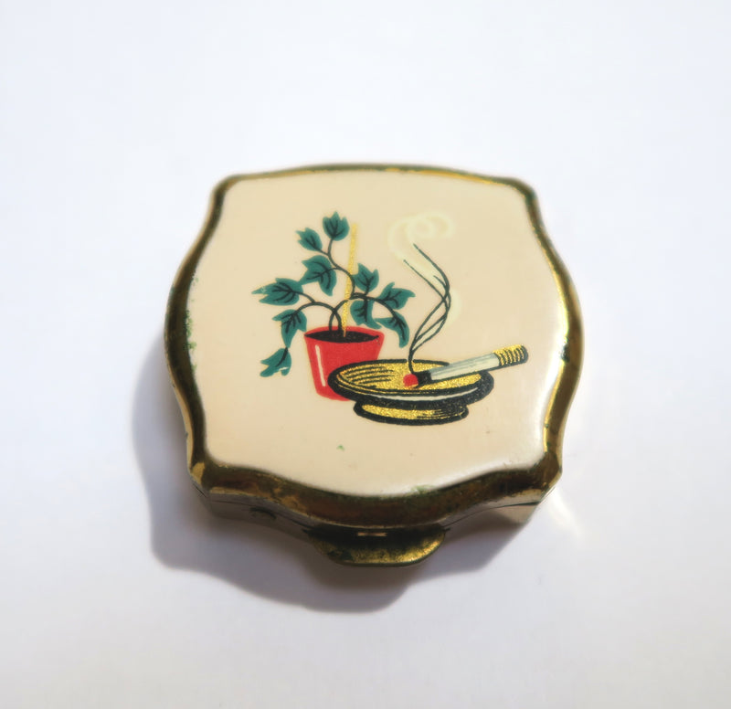 Vintage Stratton Pill Box with Lip Balm - Plant Pot and Cigarette - Andrea Garland