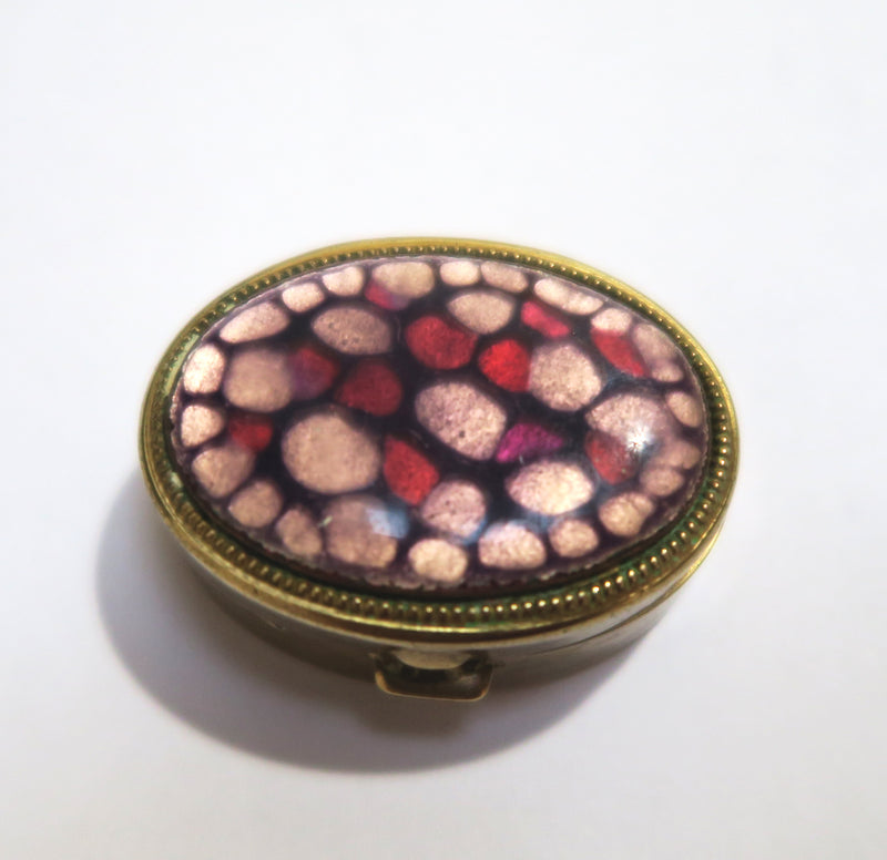 Vintage Brass Pill Box with Lip Balm - Pink abstract Millefiori - Andrea Garland