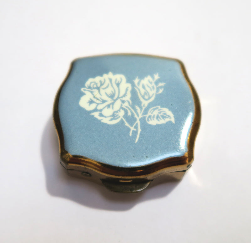 Vintage Stratton Pill Box with Lip Balm - White Rose - Andrea Garland