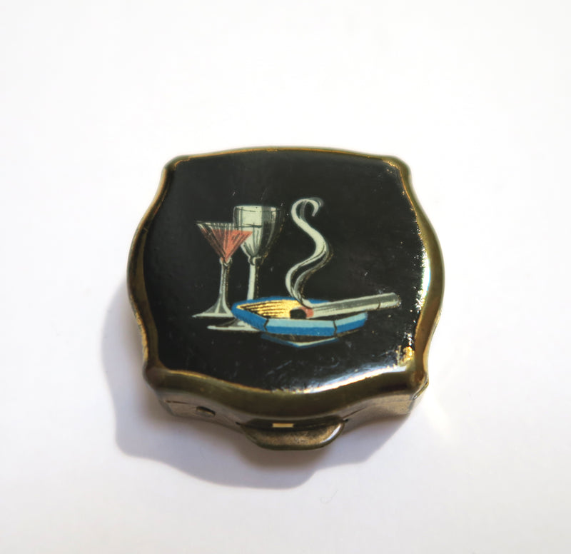 Vintage Stratton Pill Box with Lip Balm - Smoking Cig and Cocktails - Andrea Garland
