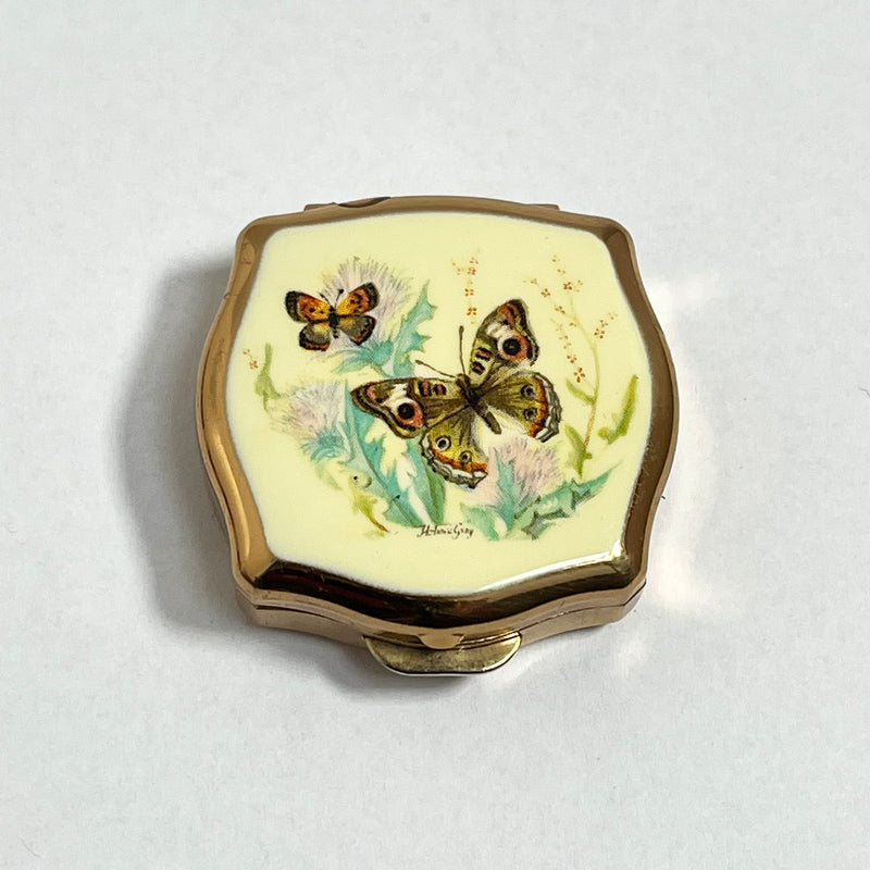 Vintage Stratton Pill Box with Lip Balm -  Butterflies and Flowers