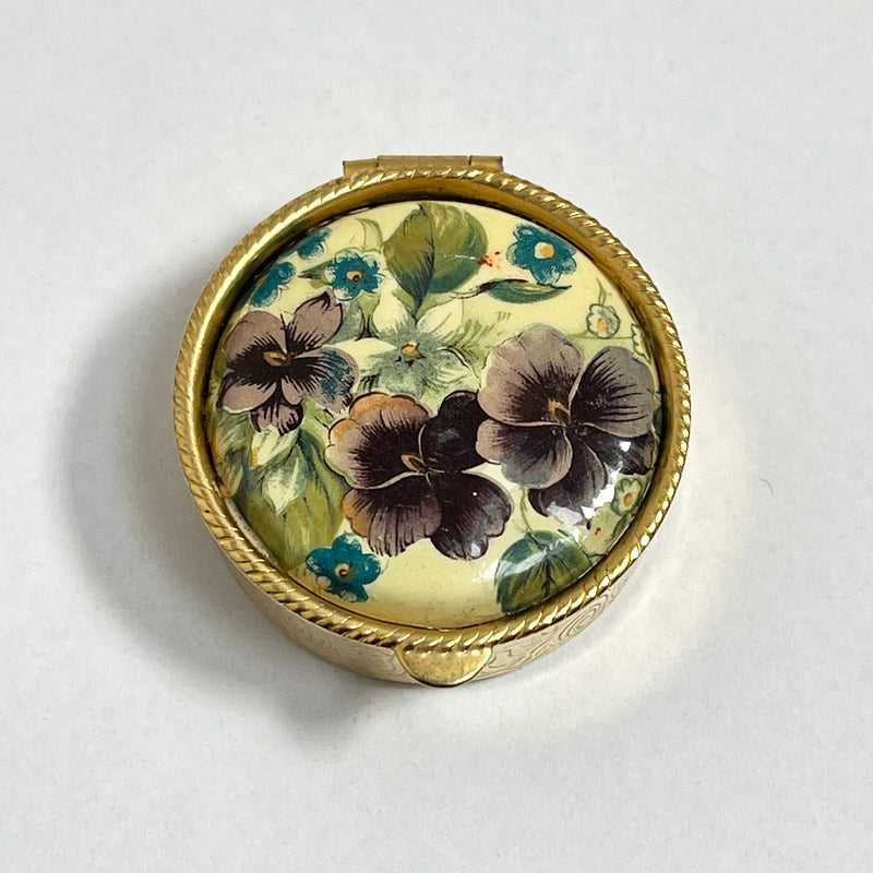 Vintage Pill Box with Lip Balm -  Pansies