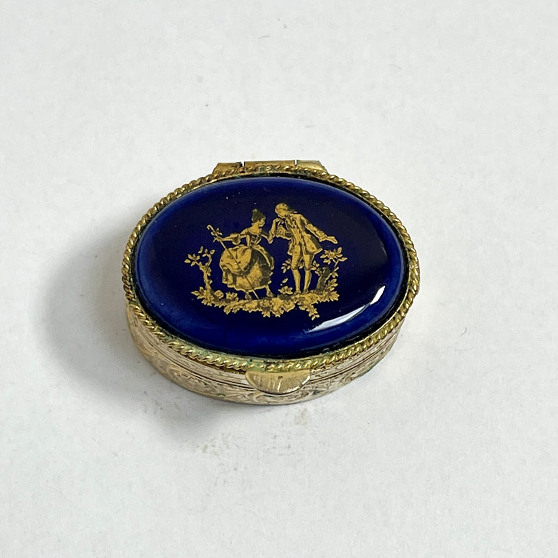 Vintage Pill Box with Lip Balm - Navy and Gold Courting Couple