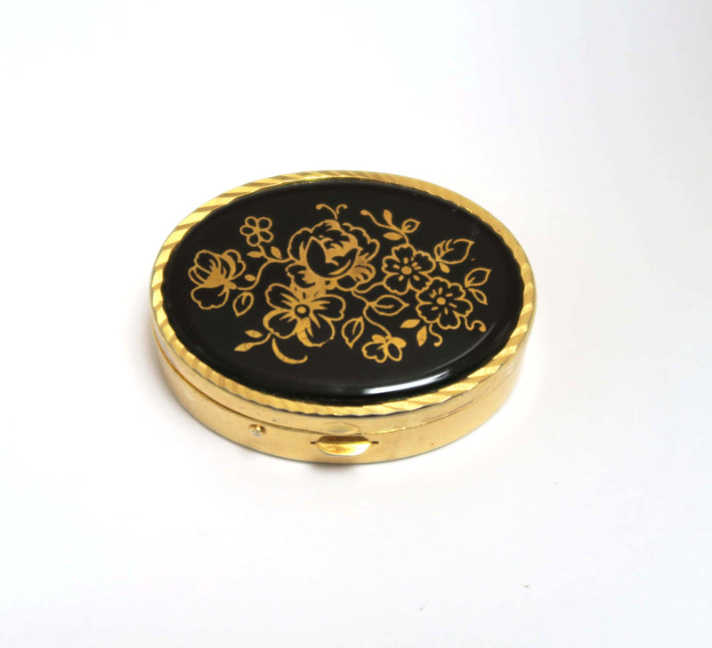 Vintage Pill Box with Lip Balm - Black and Gold Floral - Andrea Garland