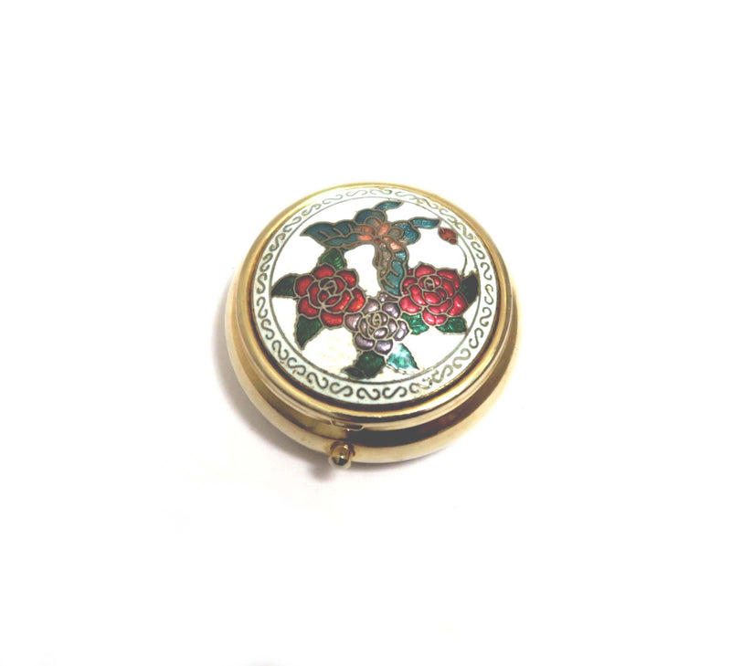 Vintage Pill Box with Lip Balm - Cloisonné Flowers - Andrea Garland