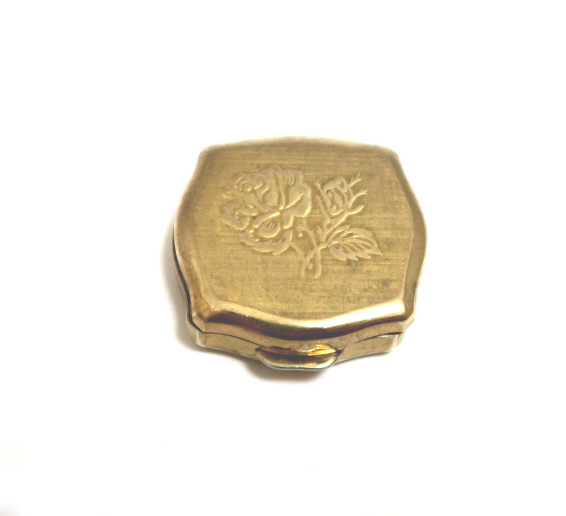 Vintage Stratton Pill Box with Lip Balm -  Rose engraved - Andrea Garland