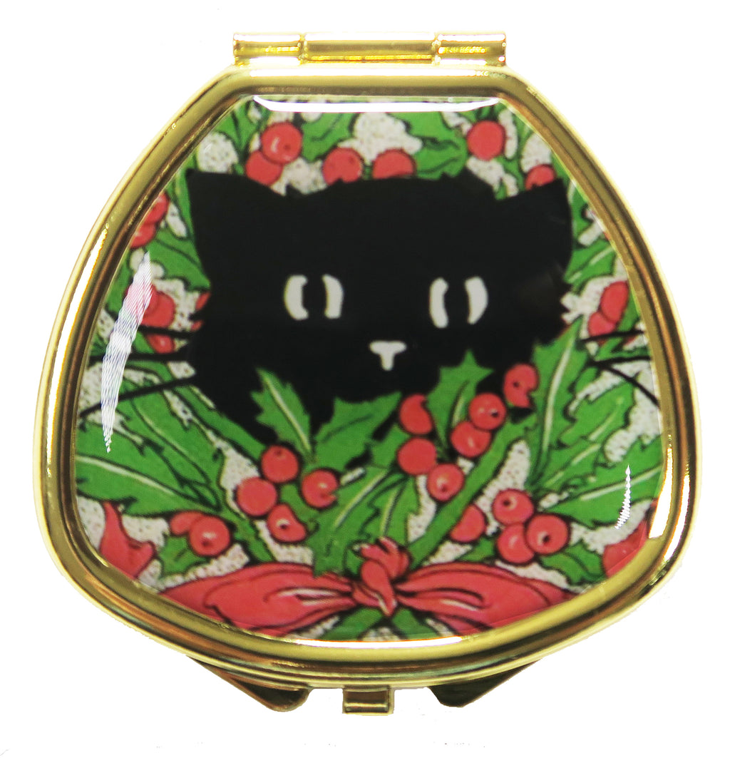 Hide and Seek Kitty in Holly - Lip Balm Compact - refillable lip balm, eco lip balm, vegan lip balm, vintage lip balm, no waste lip balm, sustainable beauty, vintage inspired lip balm, lip balm compact, refill, cruelty free, handmade lip balm, small batch lip balm, vintage, Andrea Garland