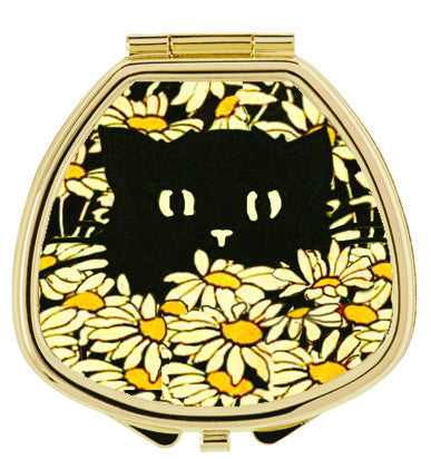 Hide and Seek Kitty in Daisies - Lip Balm Compact - black cat, refillable lip balm, eco lip balm, vegan lip balm, vintage lip balm, no waste lip balm, sustainable beauty, vintage inspired lip balm, lip balm compact, refill, cruelty free, handmade lip balm, small batch lip balm, vintage, Andrea Garland