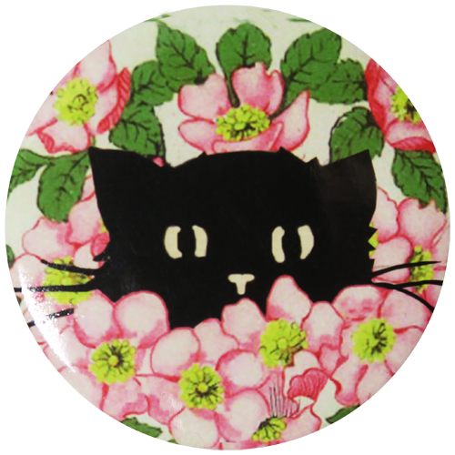 Hide and Seek Kitty in Dog Roses Pocket Mirror - Andrea Garland