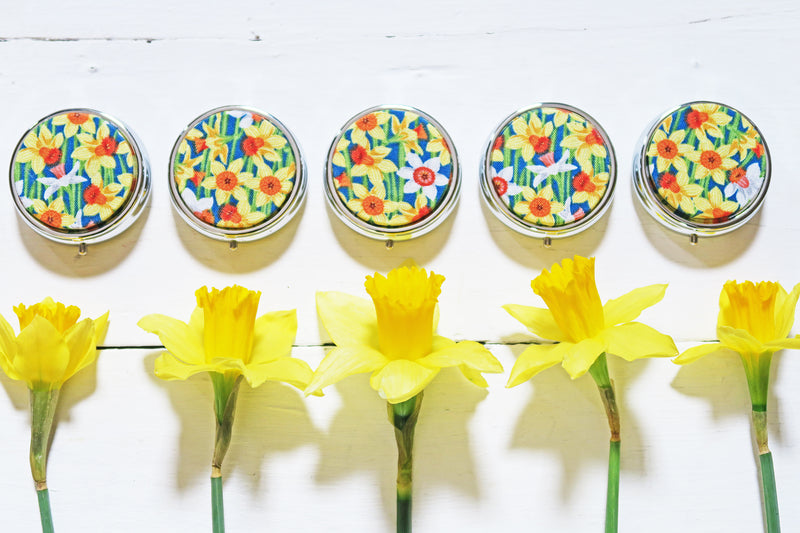 Springtime Daffodils - Lip Balm Compact - refillable lip balm, eco lip balm, vegan lip balm, vintage lip balm, no waste lip balm, sustainable beauty, vintage inspired lip balm, lip balm compact, refill, cruelty free, handmade lip balm, small batch lip balm, vintage, Andrea Garland