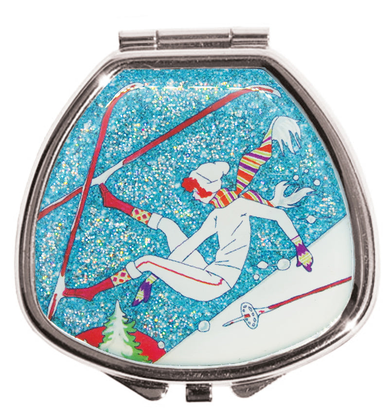Oops a daisy Skiing Flapper - Lip Balm Glitter Compact - refillable lip balm, eco lip balm, vegan lip balm, vintage lip balm, no waste lip balm, sustainable beauty, vintage inspired lip balm, lip balm compact, refill, cruelty free, handmade lip balm, small batch lip balm, vintage, Andrea Garland