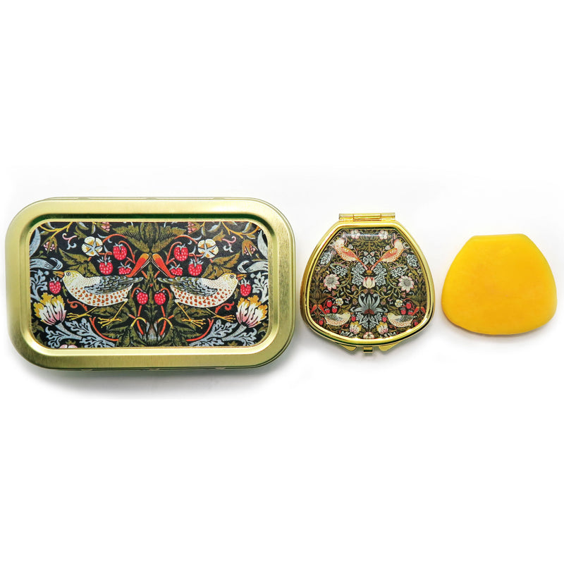strawberry thief, william morris, lip balm, vintage lip balm, arts and crafts, vegan lip balm, eco lip balm,  no waste beauty, lip balm kit, lip balm set, refillable lip balm, green lip balm, eco lip balm, small batch, gift for her, vintage lip balm, eco lip balm, refillable lip balm